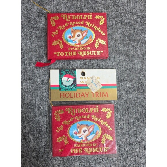 2 Miniature Book & Ornament "Rudolph The Red-Nosed Reindeer" by Kurt Adler 1980 - Picture 1 of 7